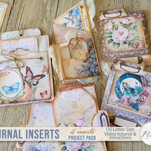 Digital Junk Journal insere kit de 4 pacotes, coisas efêmeras vintage, três dobras, etiquetas, etiquetas, slide de amostra, cartão flip, elementos decorativos para impressão