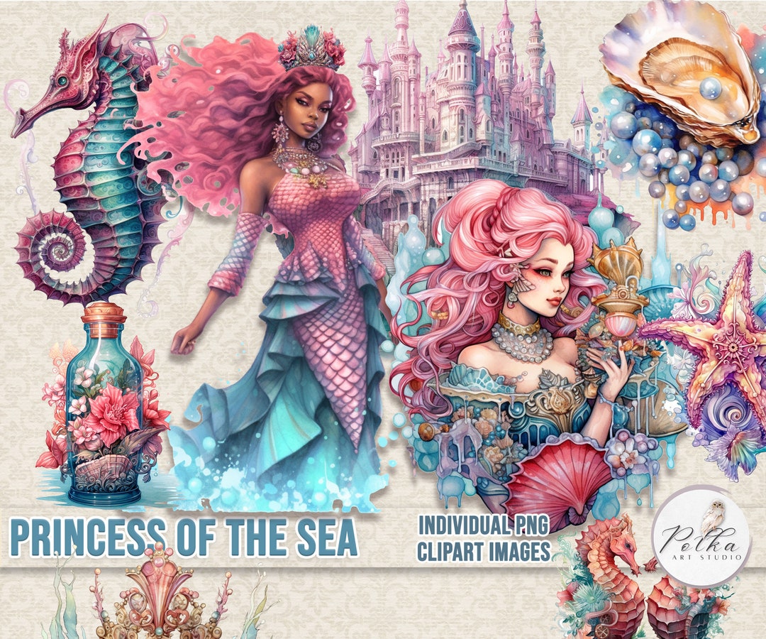 Mermaid Clipart Set: Watercolor Sea Fantasy PNG Images (digital ...
