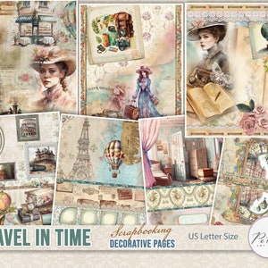 Scrapbook Paper Pack Reizen in de tijd Victoriaans crafting papier, Digi Kit, afdrukbare vintage Craft Kit, digitale download, vintage collagepagina's