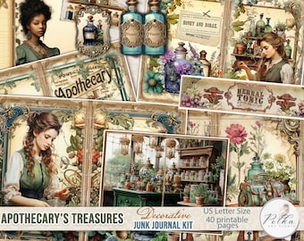 Junk Journal Kit Victoriaanse apotheker, Vintage Ephemera Herbal, Botanische afdrukbare Journal, Collage, Digitale Download Papers, Digit Kit