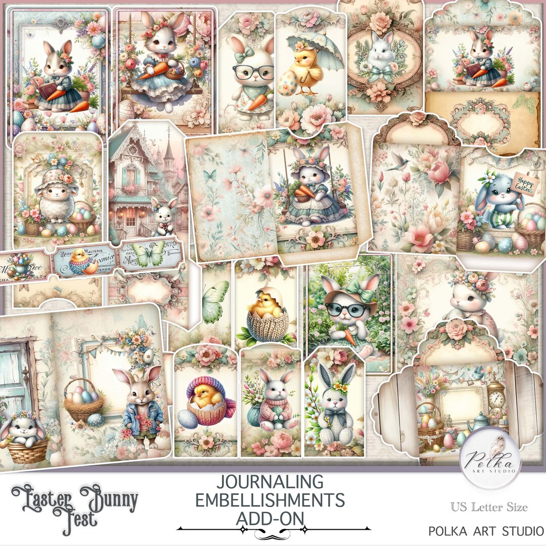 Shabby Chic Easter Bunny Junk Journal Kit: Vintage Ephemera (digital ...