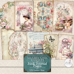 Pages florales décoratives de journal indésirable, intercalaire de journal découpé shabby chic, roses, fleurs, pages imprimables de journalisation, téléchargement numérique