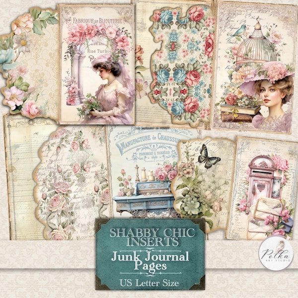 Junk Journal Decorative Floral Pages, Shabby Chic Cut-out Journal Insert, Roses, Flowers, Journaling Printable Pages, Digital Download