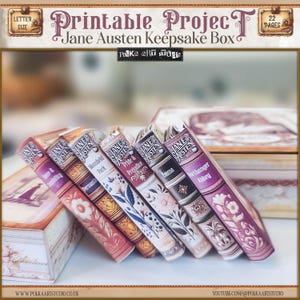 May include: A set of six miniature books featuring Jane Austen titles, including "Sense & Sensibility", "Pride & Prejudice", "Mansfield Park", "Emma", and "Northanger Abbey". The books are stacked on top of each other and are arranged in a decorative box. The box is made of wood and has a light brown finish. The books are printed with a vintage design and have a brown and gold colour scheme.