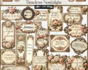 Shabby Chic Junk Journal Labels: Vintage Ephemera Paper Kit (Digital Download)