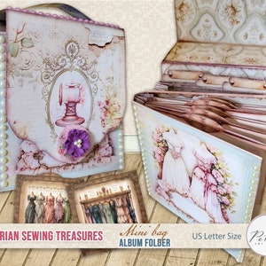 Digitale boekje map album, houder voor rommeldagboek ephemera, bruiloft scrapbooking, afdrukbaar papier ambachtelijk project, vintage naaien cadeau-idee