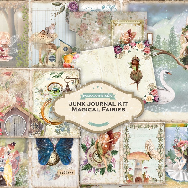 Junk Journal "Magical Fairies" - 30 Pages Printable Digital journal, junk journal kits, Printable fairy journal