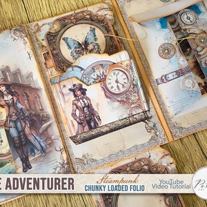 Steampunk Folding Folio Booklet, Digital Download, Steampunk Trifold, Printable Instant Download,Vintage Ephemera, Junk Journal, Craft Kit