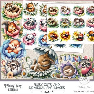 Junk Journal PNG und Fussy Cuts Digi Kit, druckbare süße Babytiere Sickers, digitaler Download, Vintage druckbare Ephemera Clipart