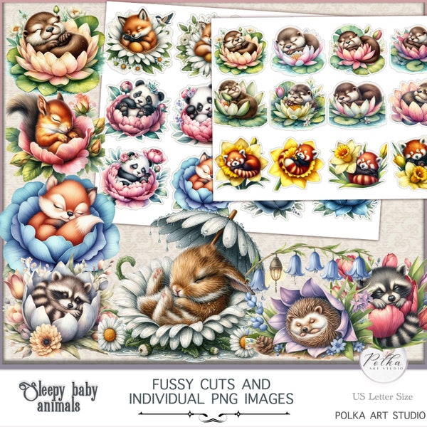 Junk Journal PNG and Fussy Cuts Digi Kit,Printable Cute Baby Animals Sickers, Digital Download, Vintage printable ephemera clipart