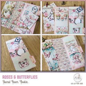Junk Journal Insert Booklet Rosen und Schmetterlinge, Papier Handwerk Projekt Folding Folio, Digital, Printable Instant Download, Digi Kit