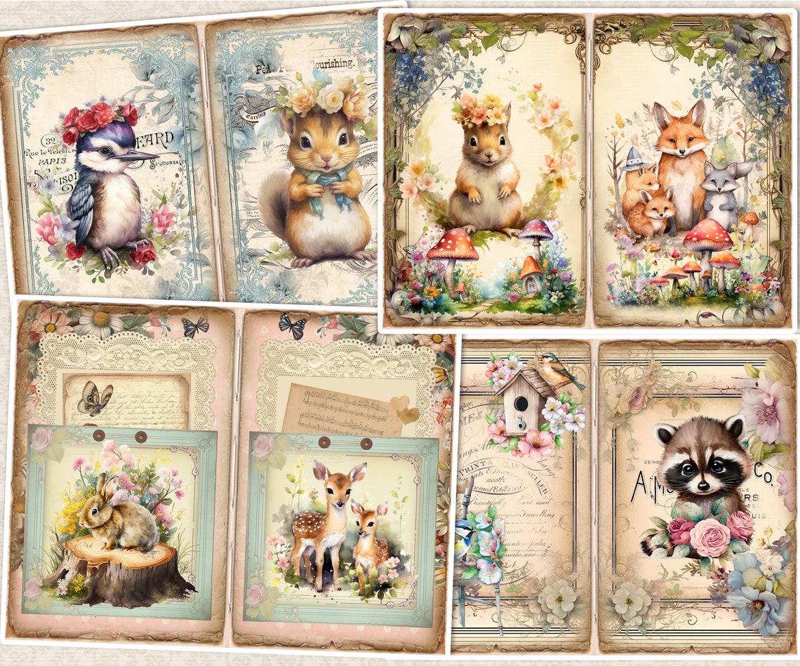 Woodland Junk Journal Kit: Forest Animals, Vintage Ephemera (PDF) - Etsy