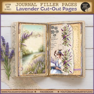 Digitales Lavendel Junk Journal Kit Dekorative Blumen Journaling Papiere, Rustikale, Französische Cottagecore Seiten, Polka Art Studio Papierhandwerk