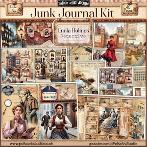 Digital Detective Junk Journal Enola Holmes - Afdrukbare vintage Junk Journal Kit, Shabby Chic Pages, Ephemera voor Crafting & Journaling