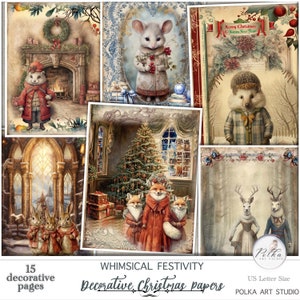 Weihnachten digitale wunderliche Tiere Dekorpapiere Fantasy, Scrapbook Seiten, printable digitaler Download, viktorianischer Winter, Collage