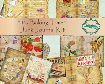 Junk Journal "It's Baking Time" Cook Book- 23 pages kit /Recipes /  Instant digital download