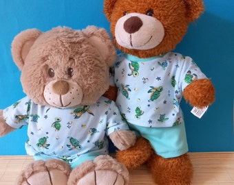 Kleidung für 35-40 cm Bär Teddy Set kleine Schildis grün hellblau  Pulli und Hose Jungs Puppenkleidung  43cm Bärenkleidung Teddykleidung