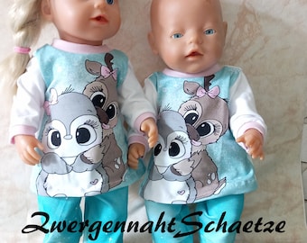 Set kleines Rehkitz und seine Freundin  Tunika Pulli ,Hose  Puppensachen 40 bis 45 cm Babypuppe Baby Born Annabell Puppenkleidung 43cm