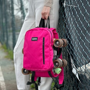 Roller Skate Small Backpacks Colourful Rollerblade Bags, Suits All Types of Skates Quad, Inline, Speed Skate Bag Gift For Her/Him Fuchsia