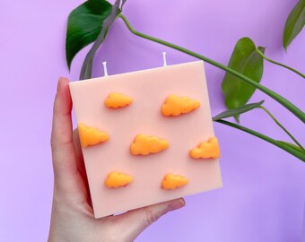 Peach Sunset Cloud Candle - Scented Soy Orange Candle - Funky Sculptural Candle Decor