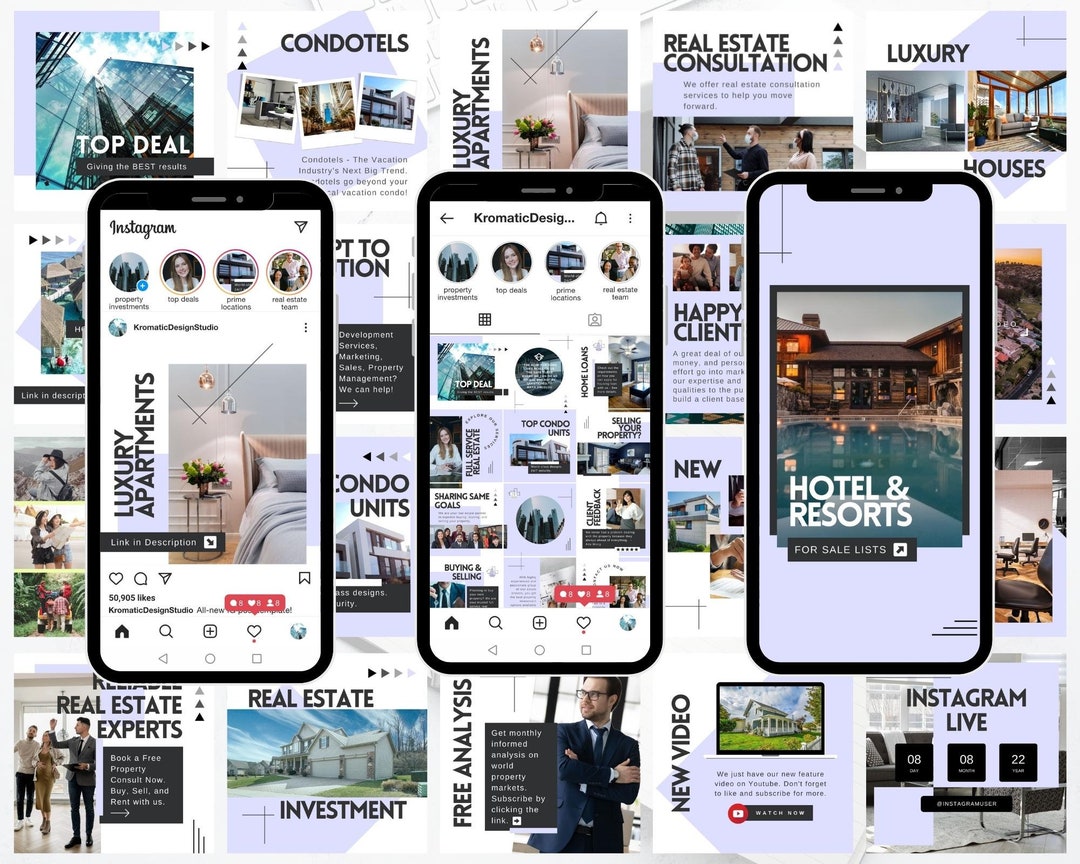 Real Estate Realtor Instagram Social Media Bundle, Post Story Puzzle ...