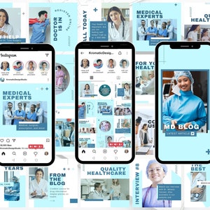 Paquete de redes sociales de Instagram de clínica médica, plantilla de portada destacada del rompecabezas de la historia posterior para Canva, enfermera profesional de atención médica