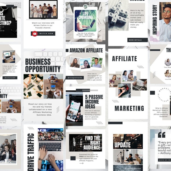 100 Affiliate Marketing Instagram Template Canva, Post and Story IG Template, Online Business Blogger Canva Theme, Instagram Branding