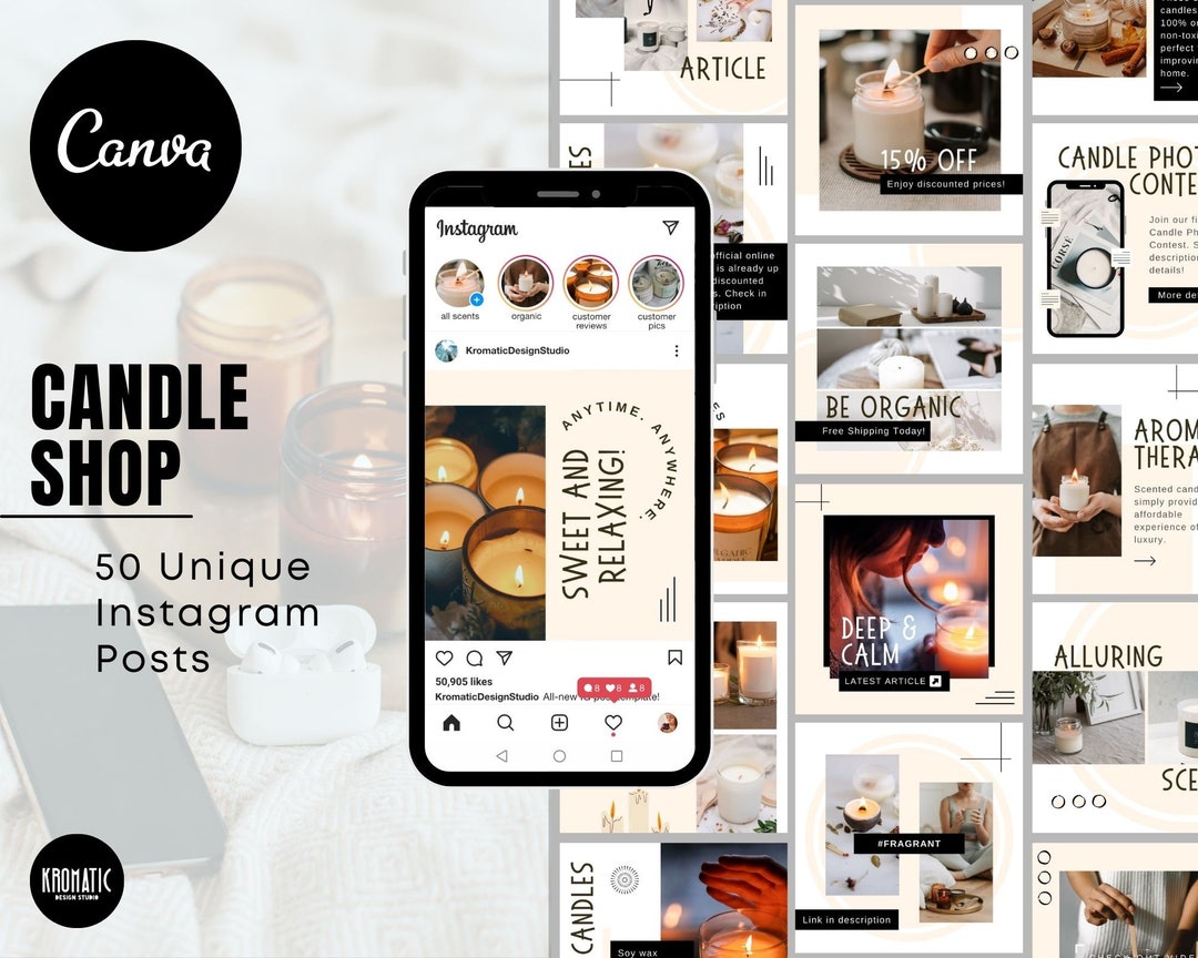 50 Candle Shop Instagram Post Template Canva, Candle Making Business