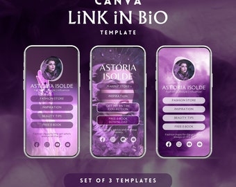 Purple Link In Bio Canva Template: Three Elegant Designs