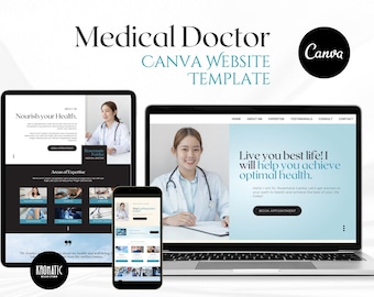 Plantilla de Canva para sitio web de médicos: Diseño profesional de atención médica (descarga digital)