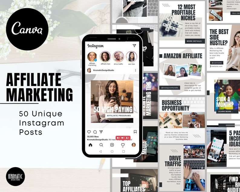 Affiliate Marketing Instagram Post Templates: Professional Canva Theme (50 Posts) image 1
