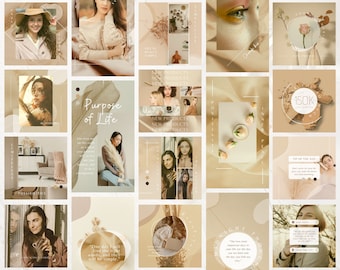 Modello Instagram Boho: tema Canva per post e storie IG beige e oro