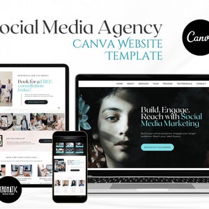 Social Media Agency Canva Website Template, Social Media Manager Landing Page Design, Professional Canva Web Template for Marketing Agency