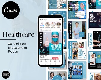 Medical Instagram Post Templates: Blue Healthcare Theme (Canva)