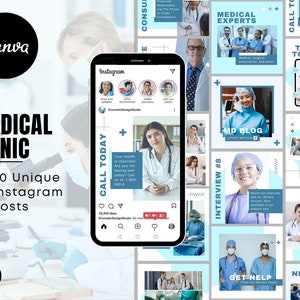 50 Plantilla de publicación de Instagram Canva, Plantilla de Instagram de clínica médica, Enfermera médica profesional de atención médica, Tema Canva, Marca de Instagram