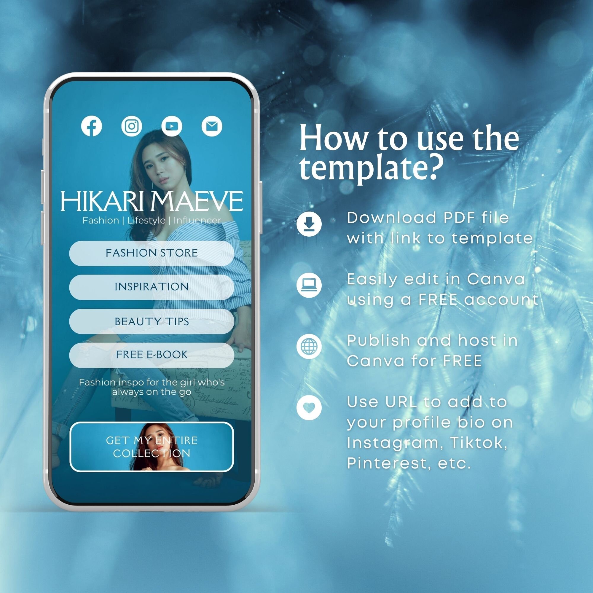 Link in Bio Template, Instagram Tiktok Pinterest Bio Link Landing Page ...