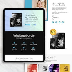 Ebook Landing Page Template | Canva Ebook Sales Page One Page Website, Ebook Landing Page Design, Sales Funnel Lead Generation Canva Ebook
