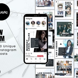 50 Instagram Post Template Canva, Lawyer Instagram Template, Professional Law Office Firm Lawyer Attorney, Canva Theme, Instagram Branding