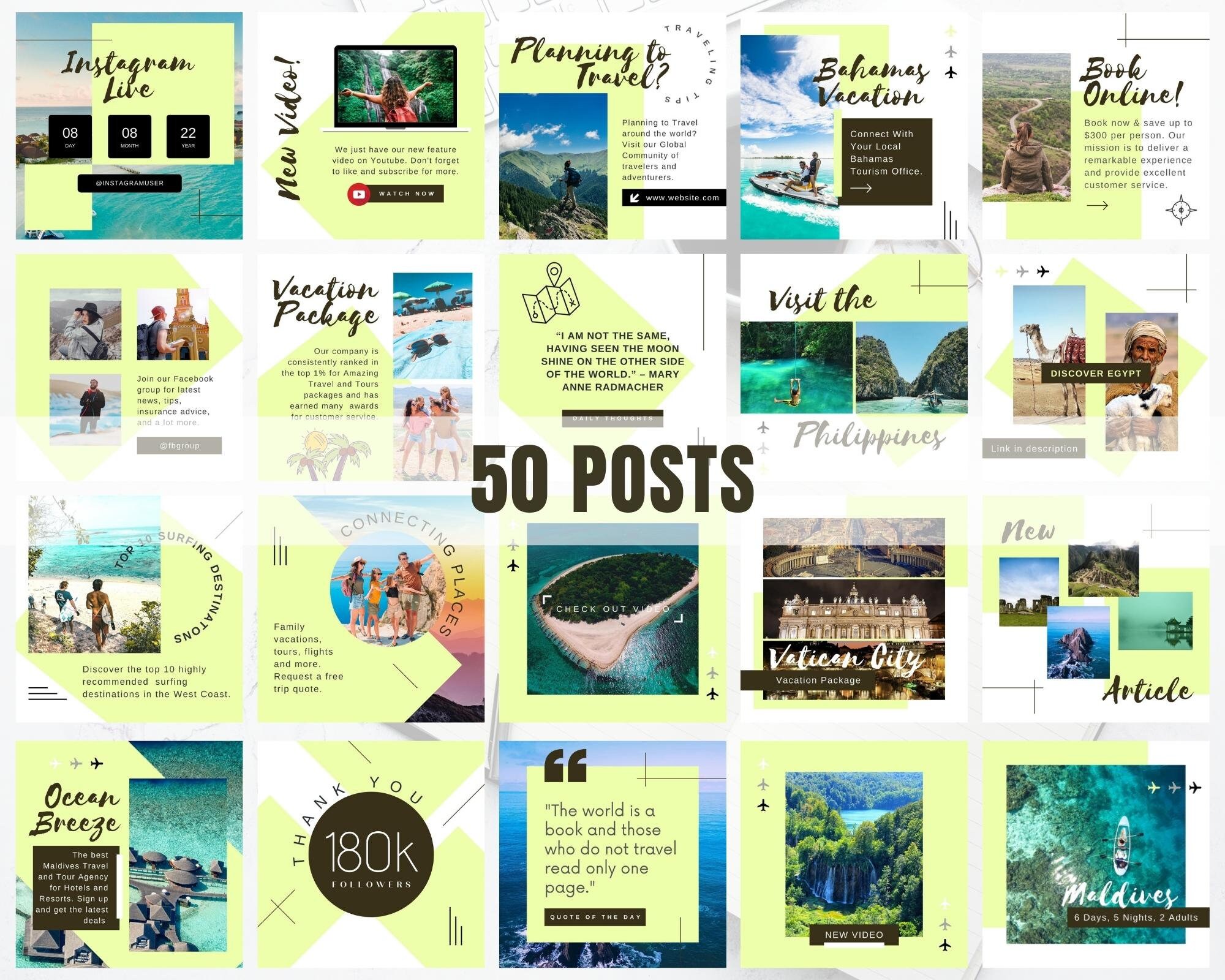 Travel Agency Instagram Social Media Bundle, Post Story Puzzle ...