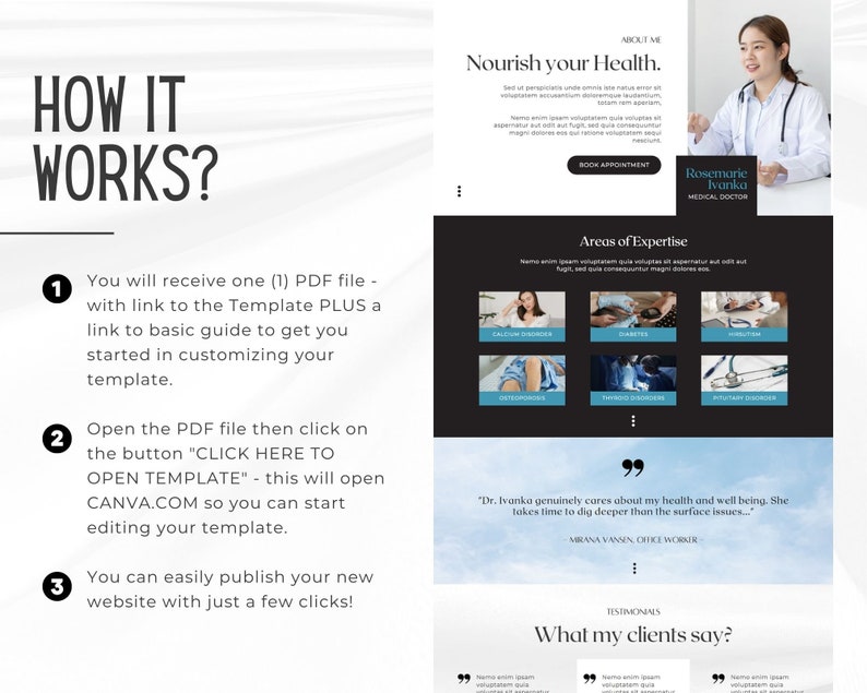 Medical Doctor Canva Website Template, Healthcare Canva Website Design