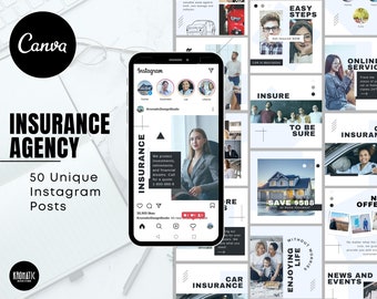 Insurance Agency Instagram Post Templates: Canva Editable (Digital Download)