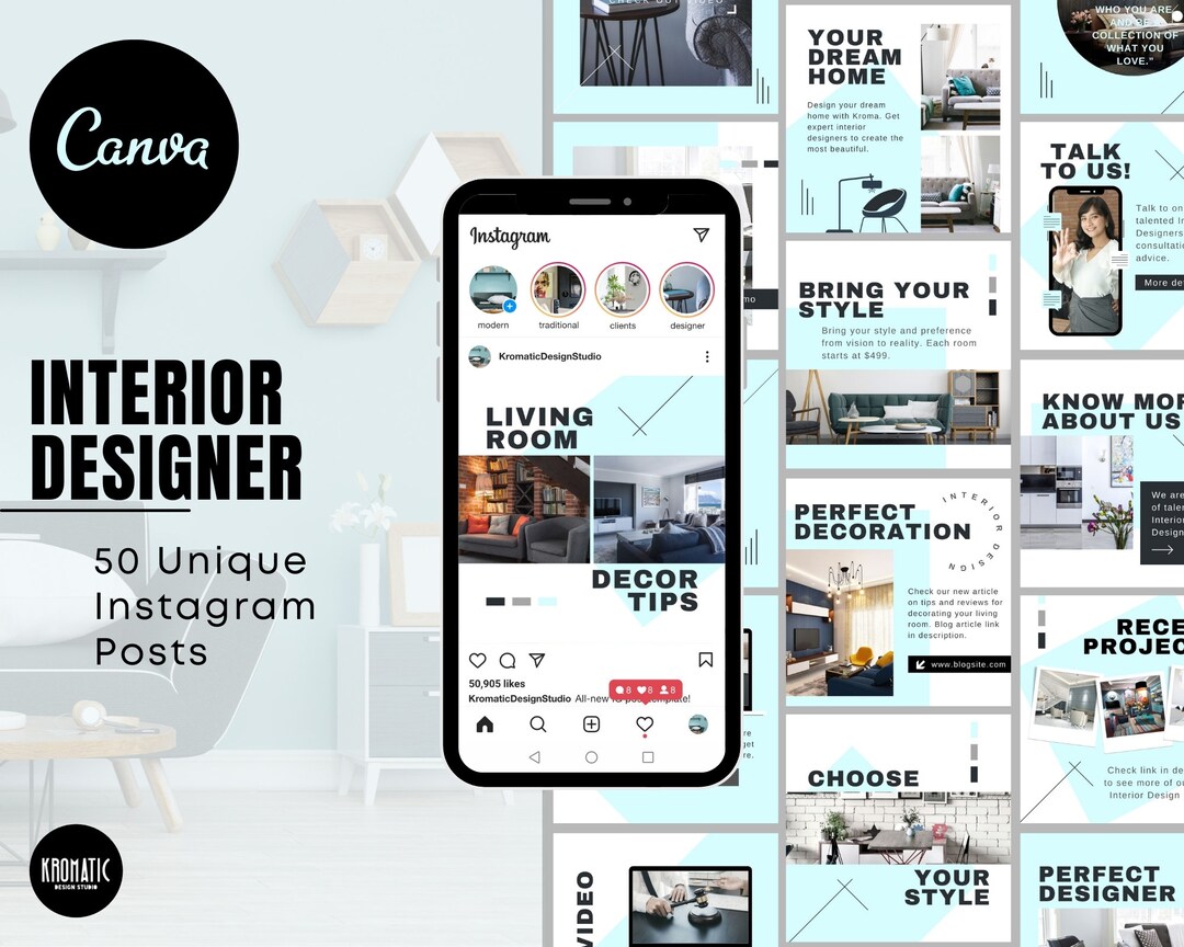 Interior Design Instagram Post Templates: Canva Theme (50 Posts ...