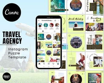 Travel Agency Instagram Puzzle Template: Canva Theme (Digital Download)