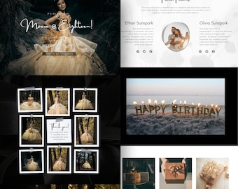 Modello di sito web per invito di compleanno per debuttanti elegante (Canva)