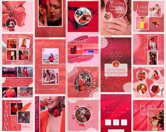 Modelli di post e storie Instagram rossi: tema Canva per estetista (download digitale)