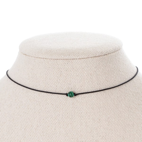 Tiny Malachite Choker Necklace, Black Cord Choker, Single Stone Choker, Layering Necklace, Small Green Malachite, Handcrafted Necklace