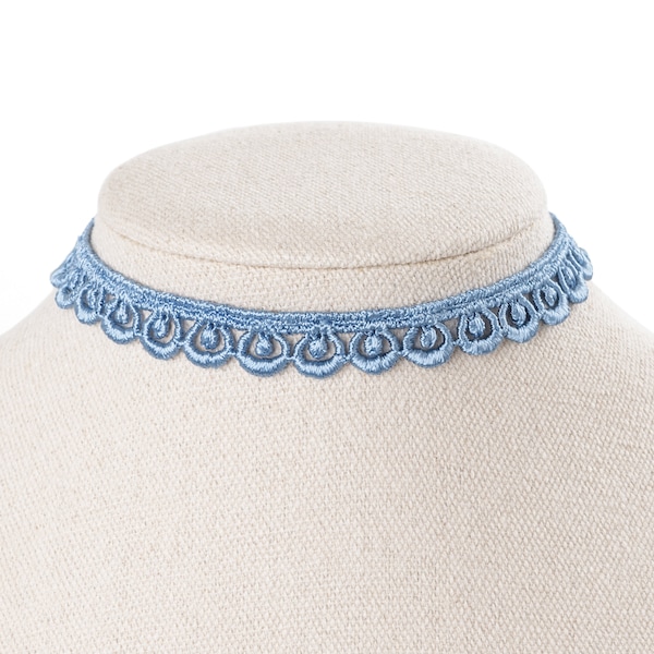 Blue Lace Choker Necklace, Retro Lace Choker, Lace Jewelry, Embroidery Lace Necklace, Cute Little Blue Lace Choker, Adjustable Necklace