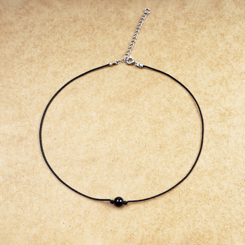 Obsidian Natural Stone Necklace, Black Cord Choker, Everyday Minimalist Style, Single Bead Choker, Third Eye, Balance, Energy image 4