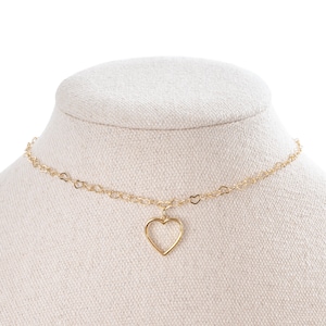 Heart Choker Necklace, Gold Heart Link Chain Necklace, Choose Length, Gold Open Heart Charm Choker