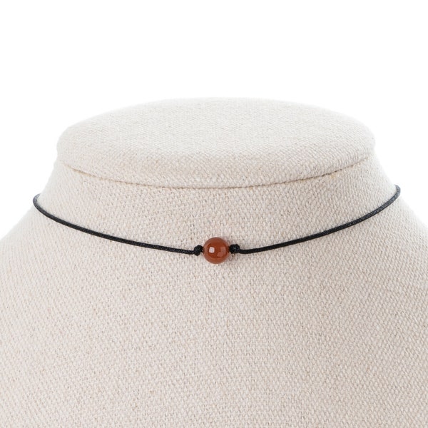 Carnelian Choker Necklace, Black Cord Choker, Single Stone Choker, Red Agate Jewelry, Healing Crystal, Creativity, Courage